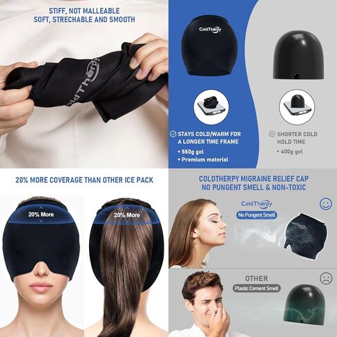 غطاء تخفيف الصداع النصفي من ColdTherpy، غطاء علاج ساخن وبارد، قبعة تخفيف الصداع للصداع النصفي، غلاف رأس جل الثلج عديم الرائحة، قناع حزمة باردة لغطاء الصداع، ضغط بارد هدية تخفيف الصداع النصفي للتوتر in Kuwait