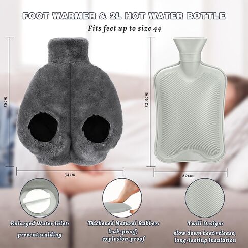 زجاجة ماء ساخن كبيرة للأقدام 2 لتر | زجاجة مياه ساخنة مطاطية لتخفيف الآلام والرقبة والكتفين وتدفئة القدم وآلام الدورة الشهرية والعلاج الساخن والبارد | كيس ماء ساخن خالٍ من مادة Bpa للرجال والنساء in Kuwait