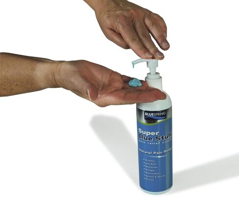 Super Blue Stuff OTC 12-oz. Pump Bottle - Natural, Made in USA, Paraben-free, Works in As Little As 5 Minutes for Joint/Muscle Pain, Backaches, Sprains/Strains, Bruises & Arthritis by Blue Spring in Saudi Arabia