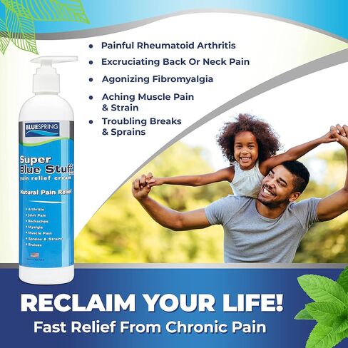 Super Blue Stuff OTC 12-oz. Pump Bottle - Natural, Made in USA, Paraben-free, Works in As Little As 5 Minutes for Joint/Muscle Pain, Backaches, Sprains/Strains, Bruises & Arthritis by Blue Spring in Saudi Arabia