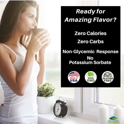 Pure Mountain Botanicals Liquid Stevia Drops - Natural Sweetener - Concentrated Sugar Free Substitute Diabetic Friendly Ideal for Keto Low Carb and Vegan Diet Great Addition to Weight Loss Program in Saudi Arabia