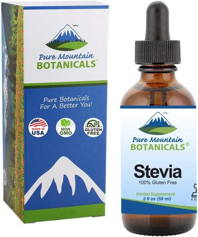 Pure Mountain Botanicals Liquid Stevia Drops - Natural Sweetener - Concentrated Sugar Free Substitute Diabetic Friendly Ideal for Keto Low Carb and Vegan Diet Great Addition to Weight Loss Program in Saudi Arabia