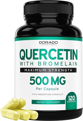 كيرسيتين مع بروميلين 1200 مجم لكل جرعة (120 قطعة) كبسولات صحة المناعة - تدعم وظائف المناعة الصحية لدى الرجال والنساء (نباتي آمن، تم تصنيعه في الولايات المتحدة الأمريكية، خالي من الغلوتين) - (120 كبسولة) in Kuwait