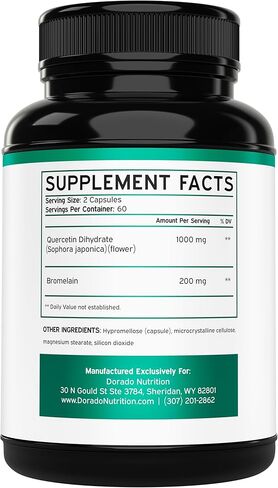 كيرسيتين مع بروميلين 1200 مجم لكل جرعة (120 قطعة) كبسولات صحة المناعة - تدعم وظائف المناعة الصحية لدى الرجال والنساء (نباتي آمن، تم تصنيعه في الولايات المتحدة الأمريكية، خالي من الغلوتين) - (120 كبسولة) in Kuwait