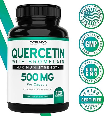 كيرسيتين مع بروميلين 1200 مجم لكل جرعة (120 قطعة) كبسولات صحة المناعة - تدعم وظائف المناعة الصحية لدى الرجال والنساء (نباتي آمن، تم تصنيعه في الولايات المتحدة الأمريكية، خالي من الغلوتين) - (120 كبسولة) in Kuwait