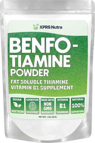 XPRS Nutra Benfotiamine Powder (Thiamine) - Fat Soluble Happy Heart Thiamine Powder - Enhanced Vitamin B1 Benfotiamine for a Cognitive Boost - Vegan Friendly Benfotamine Powder (.25 Ounce) in Kuwait