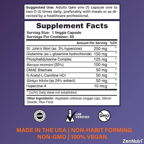 مكمل التركيز Prime ZenNutri Focus للبالغين | ملحق منشط الذهن لتعزيز الدماغ | مكملات الدماغ للذاكرة والتركيز | ملحق دعم الدماغ نوتروبيكس | مكملات ضباب الدماغ - عدد 60 in Kuwait