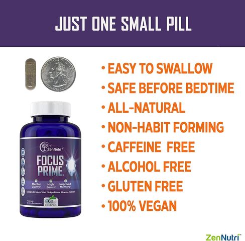 مكمل التركيز Prime ZenNutri Focus للبالغين | ملحق منشط الذهن لتعزيز الدماغ | مكملات الدماغ للذاكرة والتركيز | ملحق دعم الدماغ نوتروبيكس | مكملات ضباب الدماغ - عدد 60 in Kuwait