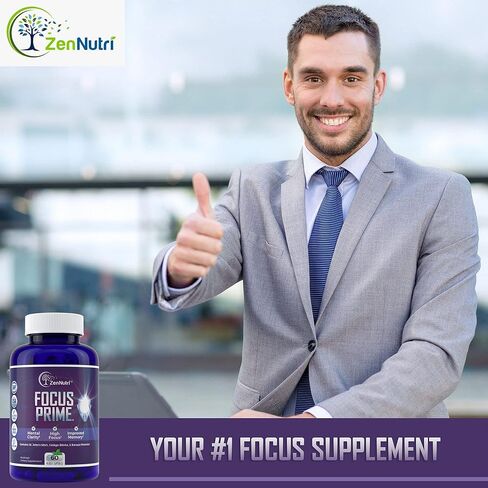 مكمل التركيز Prime ZenNutri Focus للبالغين | ملحق منشط الذهن لتعزيز الدماغ | مكملات الدماغ للذاكرة والتركيز | ملحق دعم الدماغ نوتروبيكس | مكملات ضباب الدماغ - عدد 60 in Kuwait