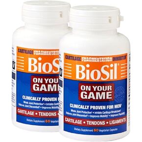 Biosil On Your Game - 60 كبسولة نباتية، عبوة من 2 - مع مركب ch-OSA الحاصل على براءة اختراع - زيادة إنتاج الكولاجين لتخفيف آلام المفاصل والمرونة ونطاق الحركة - خالية من الكائنات المعدلة وراثيًا - 120 حصة إجمالية in Kuwait