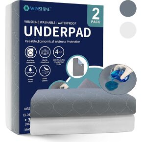 وسادة سرير Winshine لتحديد المواقع مع مقابض، 86.36 سم × 137.16 سم، وسادات سرير كبيرة جدًا لعلاج سلس البول للمساعدة في الرعاية الصحية المنزلية، وسادات سرير قابلة للغسل للبالغين وكبار السن (عبوة من قطعتين)