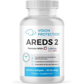 Vision Protection AREDS 2 Eye Vitamin & Mineral Supplement for Ocular Health, Lutemax 2020 with Natural Eye Institute AREDS 2 Study Ingredients Lutein, Vitamin C, Zeaxanthin & Zinc, 120 Mini Softgels in Saudi Arabia