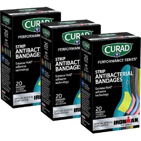 Curad Performance Series Ironman Antibacterial Bandages, Extreme Hold Adhesive Technology, 1 x 3.25 inch Fabric Bandages, 20 Count in Kuwait