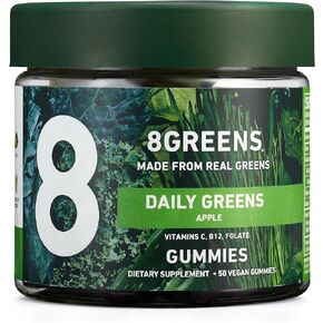 8Greens Daily Fiber Super Greens Gummies - Tangerine Flavor: Boost Immune System & Digestive Health with 8 Real Greens - Gluten-Free Non-GMO Formula, PETA Certified - Chewables