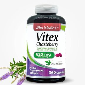 مختبر FITO MEDIC'S - مكمل Vitex للنساء - التوت - دعم انقطاع الطمث - 820 مجم لكل وجبة، 360 كبسولة هلامية - امتصاص عالي للغاية. in Kuwait