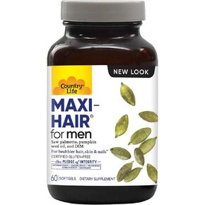 Country Life Maxi-Hair for Men with Saw Palmetto, DIM & Biotin, Hair Support, 60 Softgels, Certified Gluten Free in Kuwait