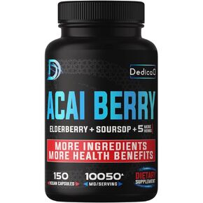 DEDICAD 20:1 Acai Berry Extract Capsules 10050mg - 5 Month Supply - Herbal Complex Supplement for Heart, Immune & Body Support - Plus Elderberry, Milk Thistle, Green Tea, Black Pepper - 150 Counts in Saudi Arabia