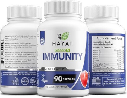 فيتامينات حياة، مكمل مناعة نباتي، دفاع مناعي متقدم - مزيج قوي من فيتامين ب12، ج، د، هـ، البلسان، الثوم، إشنسا، الزنك، حلال معتمد، 90 كبسولة، صنع في الولايات المتحدة الأمريكية in Kuwait