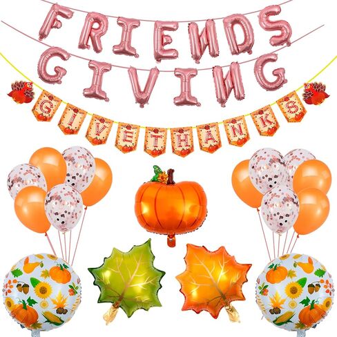 Thanksgiving Party Decoration Set Friends giving Decorations Rose Gold Foil Letter 16 Inches Tall Balloons Banner Thanksgiving Friends Party Backdrop in Kuwait
