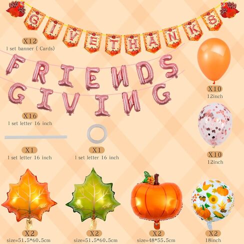 Thanksgiving Party Decoration Set Friends giving Decorations Rose Gold Foil Letter 16 Inches Tall Balloons Banner Thanksgiving Friends Party Backdrop in Kuwait