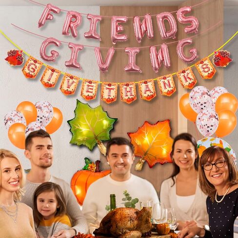 Thanksgiving Party Decoration Set Friends giving Decorations Rose Gold Foil Letter 16 Inches Tall Balloons Banner Thanksgiving Friends Party Backdrop in Kuwait