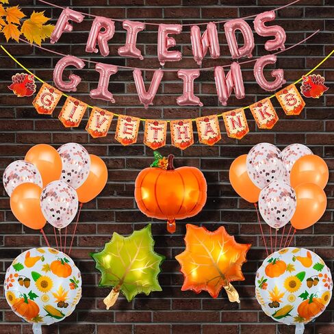 Thanksgiving Party Decoration Set Friends giving Decorations Rose Gold Foil Letter 16 Inches Tall Balloons Banner Thanksgiving Friends Party Backdrop in Kuwait