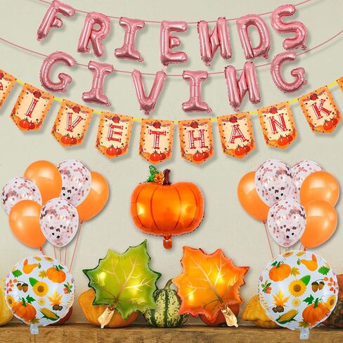 Thanksgiving Party Decoration Set Friends giving Decorations Rose Gold Foil Letter 16 Inches Tall Balloons Banner Thanksgiving Friends Party Backdrop in Kuwait