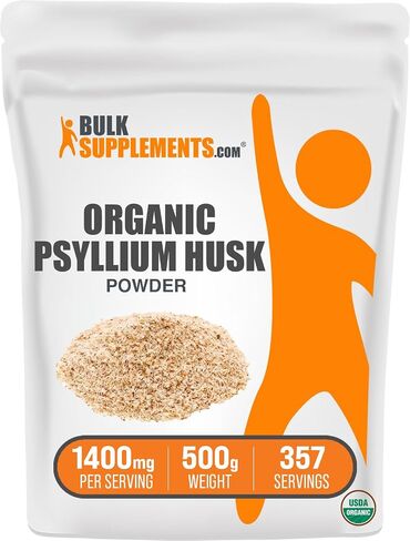BULKSUPPLEMENTS.COM Organic Psyllium Husk Powder - Fiber Supplement, Psyllium Husk Fiber, Psyllium Husk Powder for Baking - Organic & Gluten Free, 1400mg per Serving, 250g (8.8 oz) in Saudi Arabia
