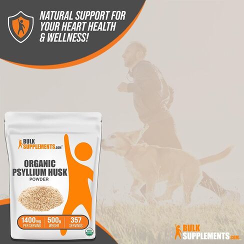 BULKSUPPLEMENTS.COM Organic Psyllium Husk Powder - Fiber Supplement, Psyllium Husk Fiber, Psyllium Husk Powder for Baking - Organic & Gluten Free, 1400mg per Serving, 250g (8.8 oz) in Saudi Arabia