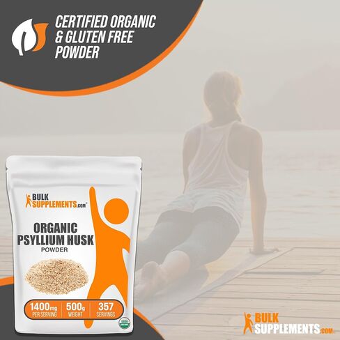 BULKSUPPLEMENTS.COM Organic Psyllium Husk Powder - Fiber Supplement, Psyllium Husk Fiber, Psyllium Husk Powder for Baking - Organic & Gluten Free, 1400mg per Serving, 250g (8.8 oz) in Saudi Arabia