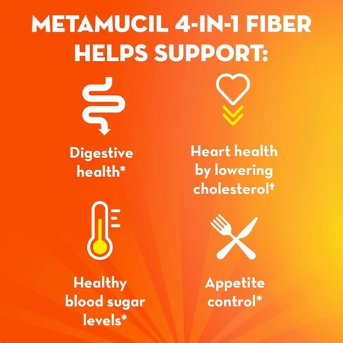Metamucil On-the-Go، مكمل يومي لمسحوق قشر السيليوم مع السكر الحقيقي، ألياف 4 في 1 لصحة الجهاز الهضمي، مشروب بنكهة البرتقال الناعم، 30 عبوة in Kuwait