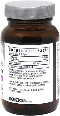 Bluebonnet Nutrition Hyaluronic Acid, Best for Hair, Skin, Nails, Skin Hydration, Beauty Nutrient, Non GMO, Gluten Free, Soy Free, Milk Free, 90 Softgels, 90 Servings in Saudi Arabia