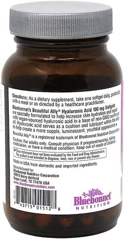 Bluebonnet Nutrition Hyaluronic Acid, Best for Hair, Skin, Nails, Skin Hydration, Beauty Nutrient, Non GMO, Gluten Free, Soy Free, Milk Free, 90 Softgels, 90 Servings in Saudi Arabia