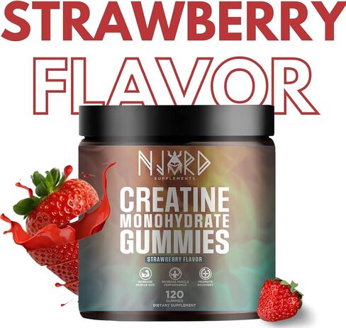NJORD SUPPLEMENTS Creatine Monohydrate Gummy Candy, Sugar-Free, 30 Servings, 5g of Creatine Per Serving, Vegan, Gluten-Free, Bodybuilding Recovery Supplement to Increase Muscle Size and Strength in Saudi Arabia