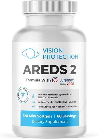 Vision Protection AREDS 2 Eye Vitamin & Mineral Supplement for Ocular Health, Lutemax 2020 with Natural Eye Institute AREDS 2 Study Ingredients Lutein, Vitamin C, Zeaxanthin & Zinc, 120 Mini Softgels in Saudi Arabia