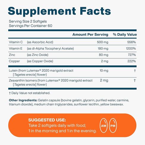 Vision Protection AREDS 2 Eye Vitamin & Mineral Supplement for Ocular Health, Lutemax 2020 with Natural Eye Institute AREDS 2 Study Ingredients Lutein, Vitamin C, Zeaxanthin & Zinc, 120 Mini Softgels in Saudi Arabia