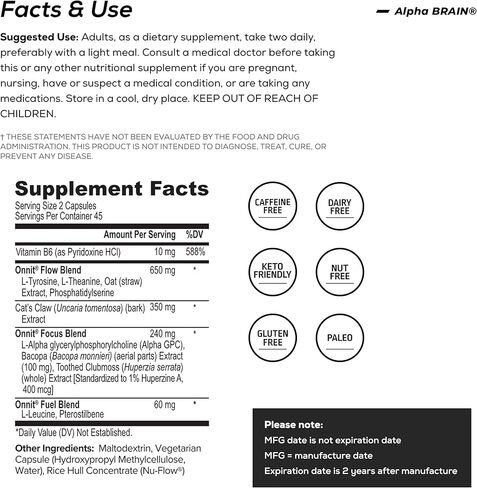 ONNIT Alpha Brain (360ct) - Premium Nootropic Brain Supplement - Focus, Concentration & Memory - Alpha GPC, L Theanine & Bacopa Monnieri in Kuwait