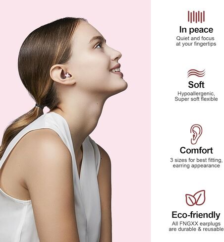 سدادات أذن FNGXX لتقليل الضوضاء، سدادات أذن سيليكون مرنة قابلة لإعادة الاستخدام للنوم والحفلات الموسيقية والدراجات النارية والطائرات وحساسية الضوضاء، ثلاثة أحجام (S/M/L) - إلغاء الضوضاء 35 ديسيبل (أرجواني) in Kuwait