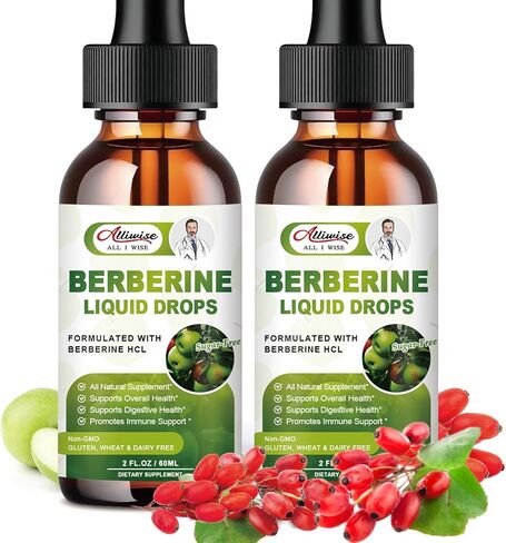 Organic Berberine Supplement Liquid Drops - Premium Berberine HCL 1500mg with Pure Ceylon Cinnamon-7 in 1 Natural Ingredients - Supports Immune System & Digestive System-2 Fl Oz in Kuwait