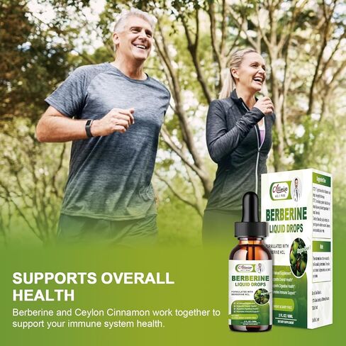 Organic Berberine Supplement Liquid Drops - Premium Berberine HCL 1500mg with Pure Ceylon Cinnamon-7 in 1 Natural Ingredients - Supports Immune System & Digestive System-2 Fl Oz in Kuwait