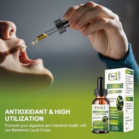 Organic Berberine Supplement Liquid Drops - Premium Berberine HCL 1500mg with Pure Ceylon Cinnamon-7 in 1 Natural Ingredients - Supports Immune System & Digestive System-2 Fl Oz in Kuwait