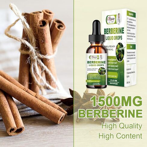 Organic Berberine Supplement Liquid Drops - Premium Berberine HCL 1500mg with Pure Ceylon Cinnamon-7 in 1 Natural Ingredients - Supports Immune System & Digestive System-2 Fl Oz in Kuwait