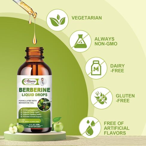 Organic Berberine Supplement Liquid Drops - Premium Berberine HCL 1500mg with Pure Ceylon Cinnamon-7 in 1 Natural Ingredients - Supports Immune System & Digestive System-2 Fl Oz in Kuwait