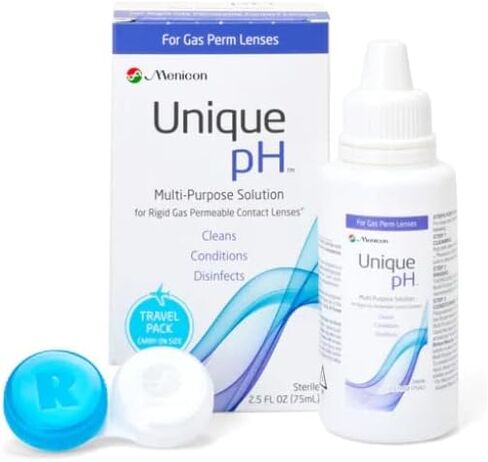 Menicon درجة حموضة فريدة متعددة الأغراض ومناسبة للسفر، عبوتان، محلول عدسات لاصقة 2.5 أونصة للعدسات الصلبة النفاذية للغاز - مع علبة عدسة، (إجمالي 5 أونصة)، مرفقة مع منديل جفن واحد بزيت شجرة الشاي in Kuwait