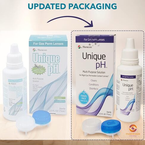 Menicon درجة حموضة فريدة متعددة الأغراض ومناسبة للسفر، عبوتان، محلول عدسات لاصقة 2.5 أونصة للعدسات الصلبة النفاذية للغاز - مع علبة عدسة، (إجمالي 5 أونصة)، مرفقة مع منديل جفن واحد بزيت شجرة الشاي in Kuwait