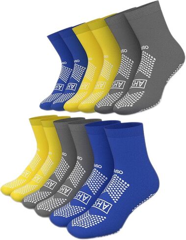 AMERICAN HOSPITAL SUPPLY Anti-Slip Hospital Socks Assorted Colors Knit Grip Socks with Elastic Cuff | X-Large | Bariatric (Yellow, Blue, and Gray) 6 Pairs of Grippy Socks in Saudi Arabia