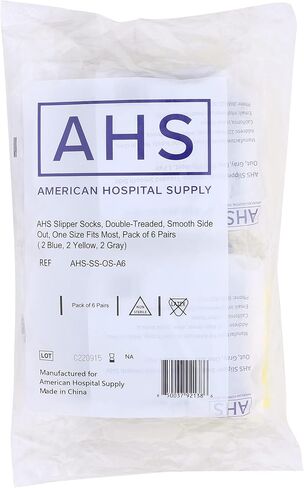 AMERICAN HOSPITAL SUPPLY Anti-Slip Hospital Socks Assorted Colors Knit Grip Socks with Elastic Cuff | X-Large | Bariatric (Yellow, Blue, and Gray) 6 Pairs of Grippy Socks in Saudi Arabia