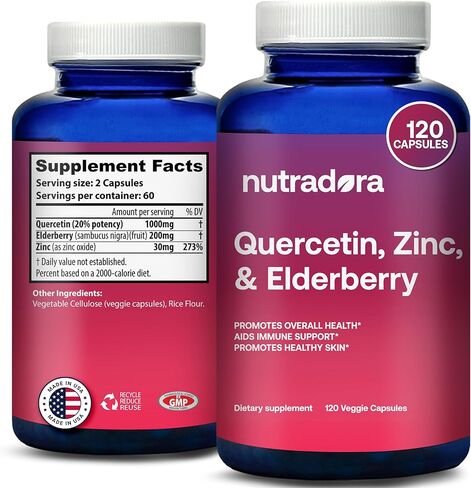 كبسولات نباتية من نوترادورا كيرسيتين 1000 ملغ لكل جرعة مع مكملات كيرسيتين البلسان والزنك تدعم صحة المناعة وصحة القلب والأوعية الدموية وصحة الجهاز التنفسي، 120 كبسولة (عبوة من 1) in Kuwait