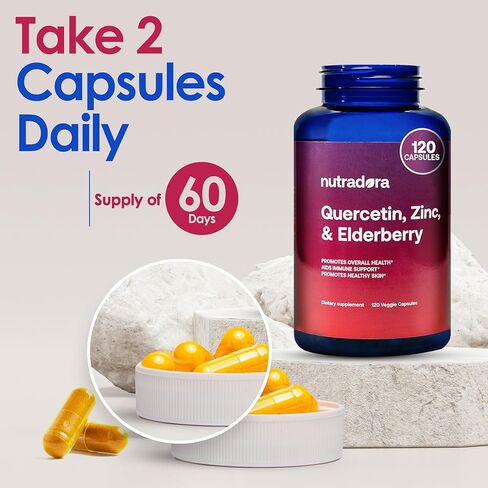 كبسولات نباتية من نوترادورا كيرسيتين 1000 ملغ لكل جرعة مع مكملات كيرسيتين البلسان والزنك تدعم صحة المناعة وصحة القلب والأوعية الدموية وصحة الجهاز التنفسي، 120 كبسولة (عبوة من 1) in Kuwait