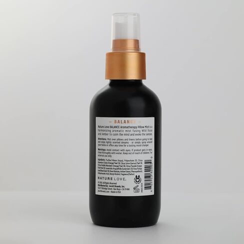 Nature Love Balance Aromatherapy Pillow Mist - Calming Aromatic Essential Oil Blend | Soothing & Relaxing | Pillow Mist or Room Air Freshener | Wild Rose + Amber (4 oz) Black in Kuwait